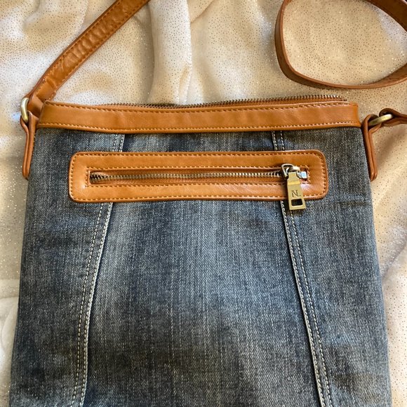Designer Nicole Lee Denim Leather Crossbody Bag Purse Embellished - Picture 4 of 6